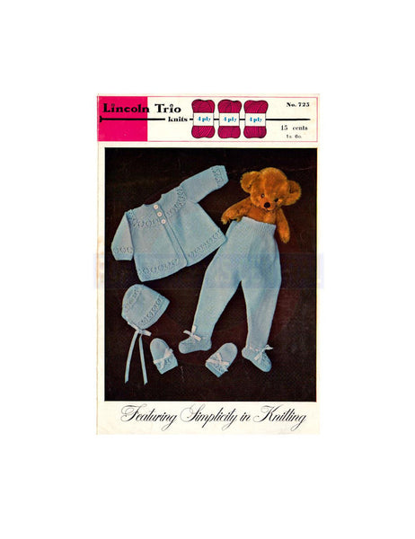 Lincoln Trio No. 725  Knitting Patterns For Babies 1960s Instant Download PDF 4 pages