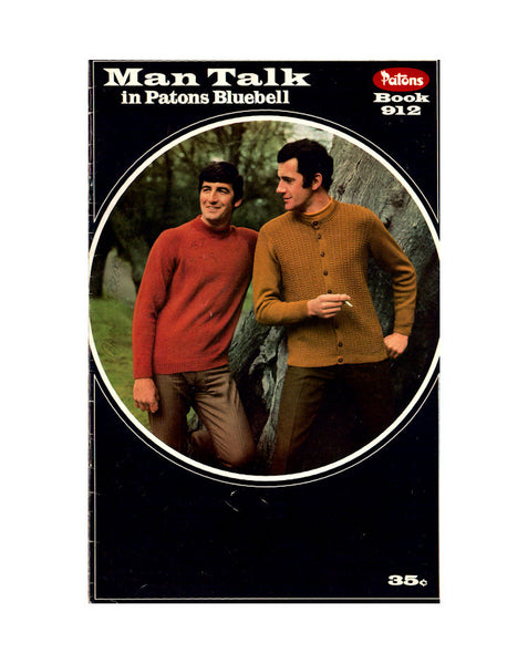Patons Book 912 Man Talk - 60s Knitting Patterns for Men's Jumpers, Cardigans and Waistcoat - Instant Download PDF 20 pages