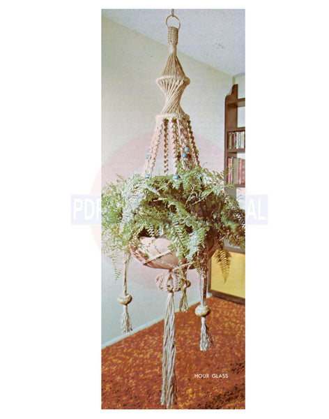 Vintage 70s "Hour Glass" Macrame Plant Hanger Pattern Instant Download PDF 2 + 6 pages