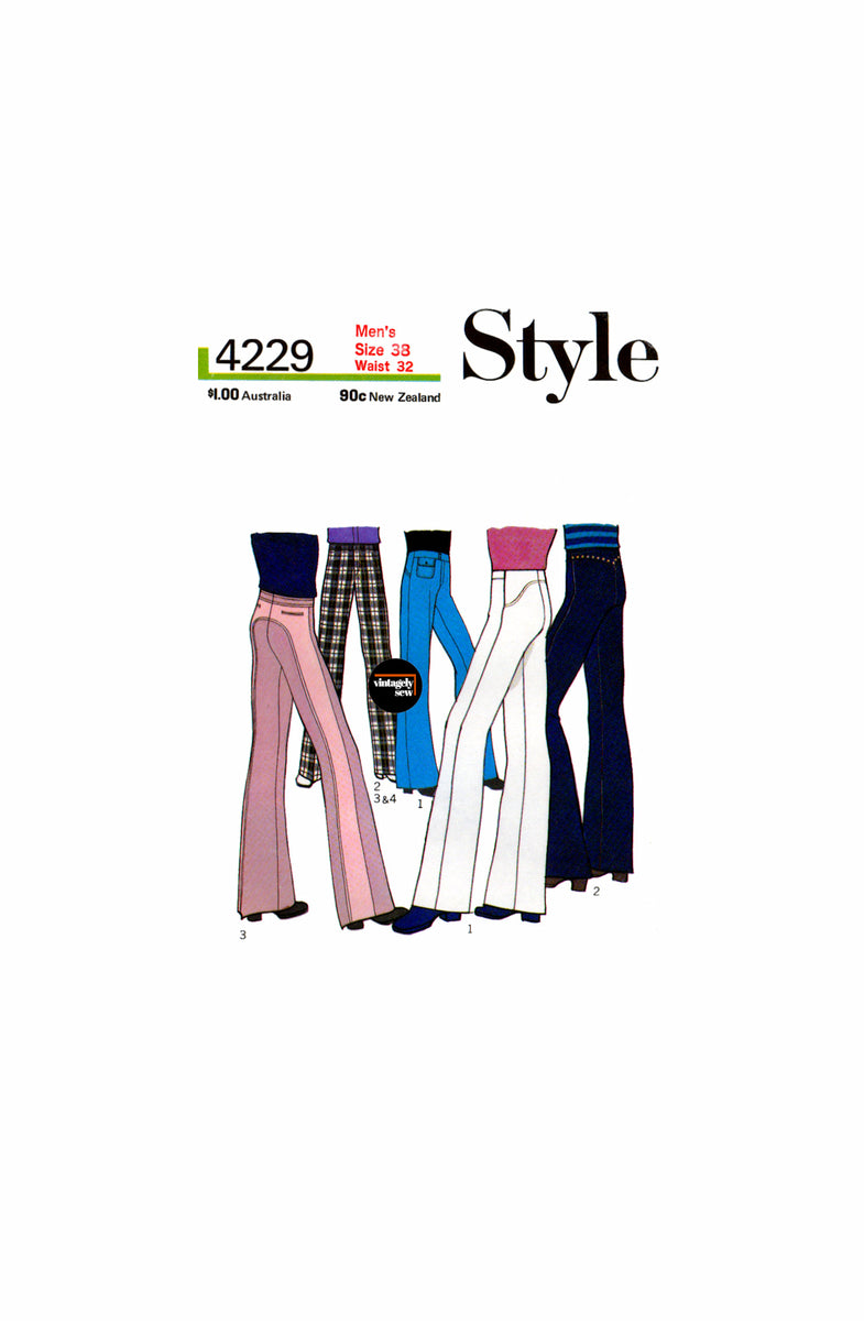 70s Men's Flared Trousers with Design Variations, Waist 32