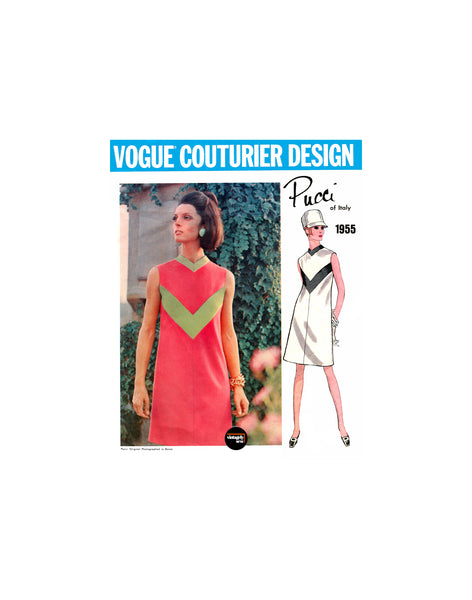 60s A-Line, Sleeveless Mod Dress with V-Neckband, Bust 34 (87 cm), Vogue Couturier Design 1955, Vintage Sewing Pattern Reproduction