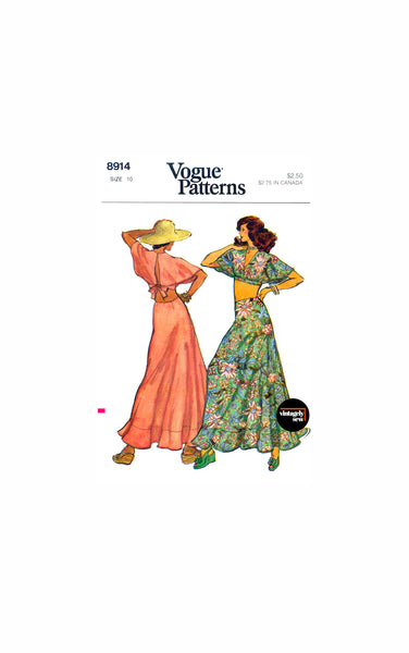 70s Crop Top and Maxi Skirt, Bust 32.5" (83 cm) Vogue 8914, Vintage Sewing Pattern Reproduction