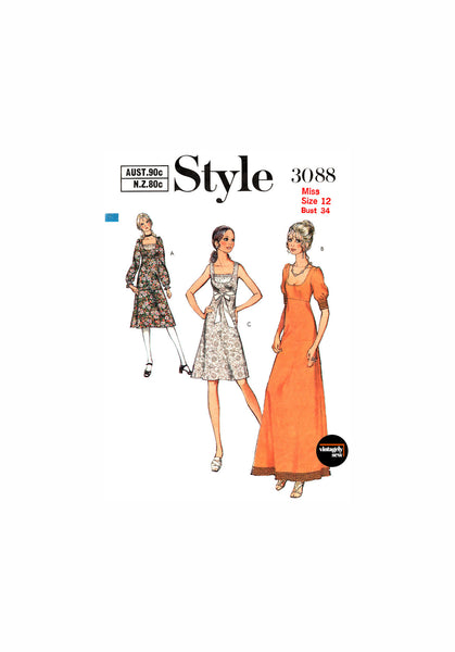 70s Empire Waist Dress with Detachable Neckline Inset, Bust 34" (87 cm Patterns Central 70s Empire Waist Dress with Detachable Neckline Inset, Bust 34" (87 cm Patterns Central