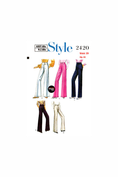 70s Oxford Bags, Cuffed Wide Leg, Flared or Straight Leg Trousers, Waist 29" (74 cm), Style 2420, Vintage Sewing Pattern Reproduction