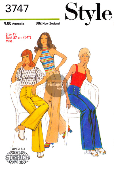 70s Rare Wide Leg Sailor Trousers with Three Knit Tops Bust 32.5 83 Patterns Central