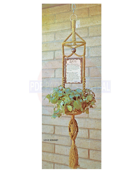 Vintage 70s "Love Sonnet" Macrame Plant Hanger Pattern Instant Download PDF 2 + 6 pages