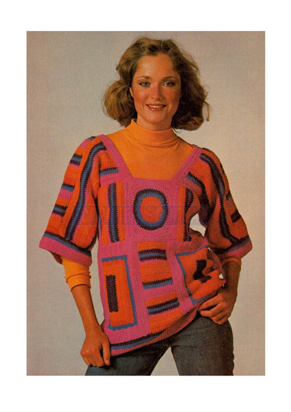 Crocheted 1970s Motif Pullover Instant Download PDF 3 pages