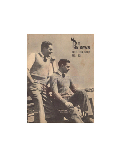 Patons 193 - 40s Knitting Patterns for Men's Jumpers, Vests, Cardigan Instant Download PDF 24 pages