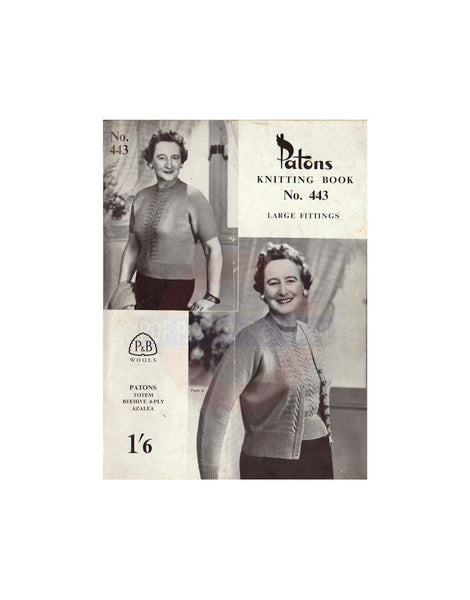 Patons 443 - 50s Knitting Patterns for Women's Jumpers and Cardigans Larger Sizes Instant Download PDF 16 pages