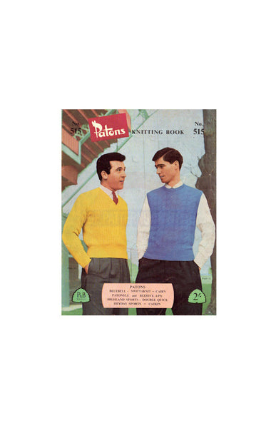 Patons 515 - 50s Knitting Patterns for Men's Jumpers/Sweaters and Pullovers Instant Download PDF 20 pages