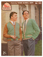 Patons 593 - 50s Knitting Patterns for Men's Sweaters and Cardigans Instant Download PDF 20 pages