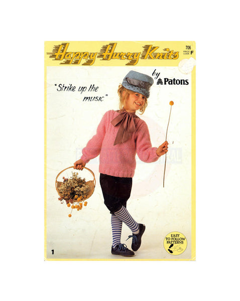 Patons 706 Happy Hurry Knits - 6 Patterns for Children's Jumpers - Instant Download 14 PDF pages