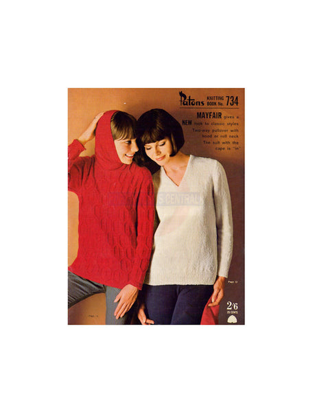 Patons 734 Knitting Book - Patterns for Women's Sweaters/Jumpers, Cardigans, Cape Instant Download PDF 20 pages