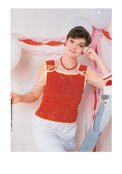 1980s Crocheted Sleeveless Top Instant Download PDF 2 pages