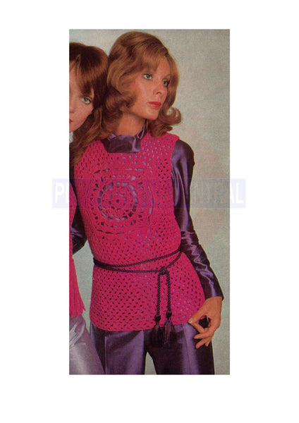 70s Crocheted Tunic Vest - Instant Download PDF 3 pages