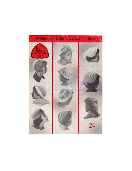 Patons Hat Book No. 547 18 Vintage 50s Hat Patterns Instant Download PDF 20 pages