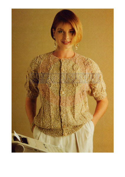 1980s Knitted Button Front Cardigan with Round Neckline Bust Size 30-40 Instant Download PDF 3 pages