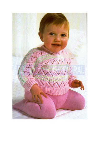 80s Infants' Candy Striped, Lacy Knitted Pullover, Knitting Pattern Chest Size 46-56 cm, Instant Download PDF, 3 pages