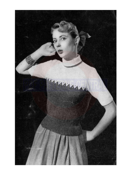 1950s Pattern for Knitted Jumper with Long or Short Sleeves Bust Size 32-36, instant download PDF 2 pages