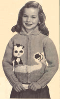 1950s girl's cardigan with kitten and milk Sizes 4 and 6 Instant Download PDF 10 pages