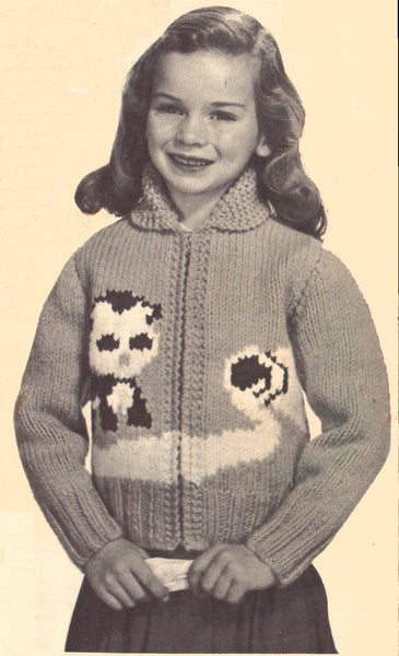 1950s girl's cardigan with kitten and milk Sizes 4 and 6 Instant Download PDF 10 pages