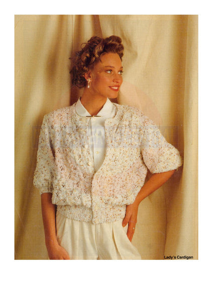 1980s Knitted Cardigan with Mid-Length Sleeves Bust Size 30-40 Instant Download PDF 2 pages