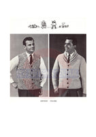 Vintage 50s Men's Sleeveless or Collared Cardigan, Knitting Pattern, Instant Download PDF 4 pages