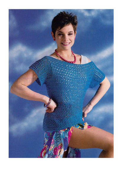 1980s Crocheted Short Sleeve Cover-Up Top Pattern Size 6-16 Instant Download PDF 2 pages