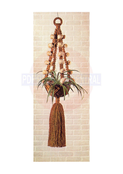 Vintage 70s Macrame Plant Hanger Fiber Fluff Puffs Pattern Instant Download PDF 1 + 2 pages