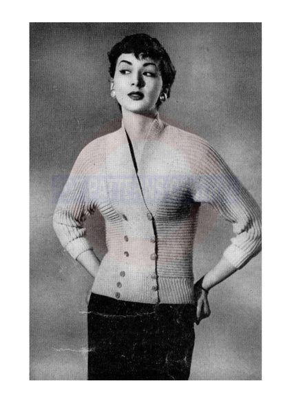 1950s Pattern for Knitted Cardigan Bust Size 32-37, instant download PDF 2 pages