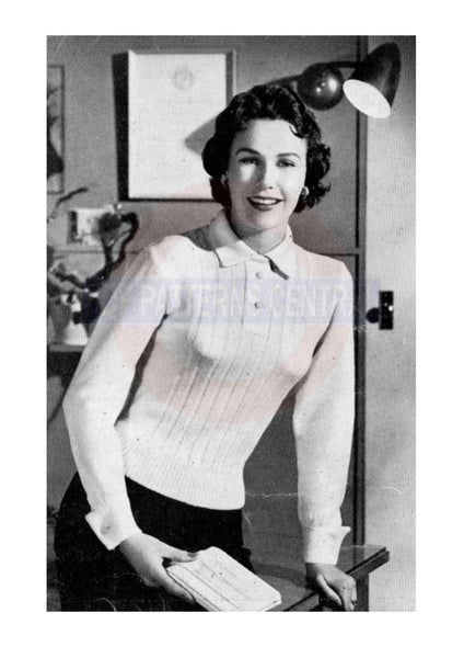 1950s Blouse with Cuffed Sleeve Bust Size 34-38, instant download PDF 3 pages