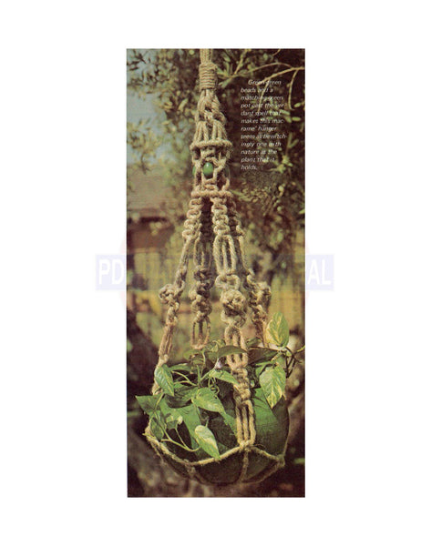 Vintage 70s Macrame Green Sorcery Plant Hanger Pattern Instant Download PDF 2 + 2 pages