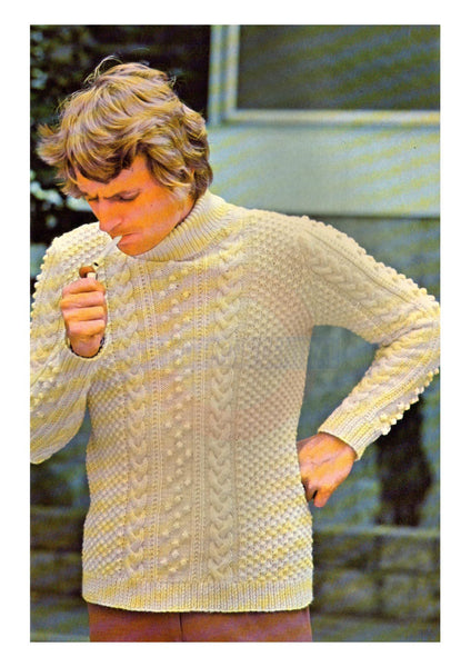 Vintage 70s Roll Collar Sweater Pattern Instant Download PDF 2 pages plus 1 page with general info