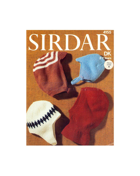 Sirdar 4155 Four 60s Knitting Patterns For Children's Winter Caps Instant Download PDF 4 pages