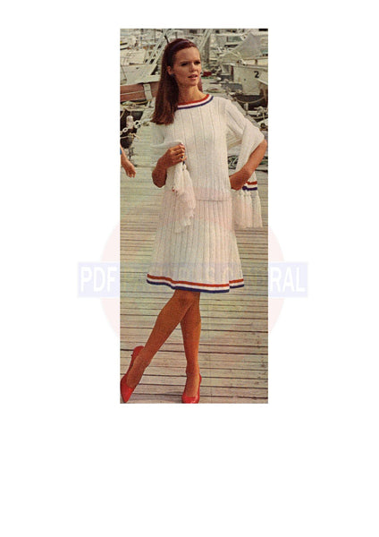Vintage 1960s Knitted Stole Sport Set Bust Size 31"-36" Instant Download PDF 5 pages