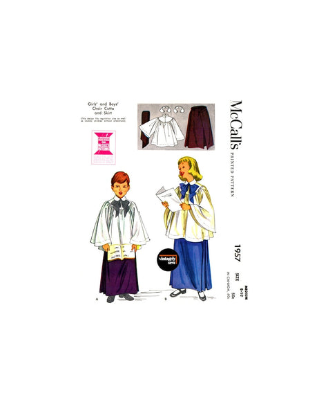 50s Unisex Child Choir Cotta and Skirt, Size 8-10,  McCall's 1957 Sewing Pattern Reproduction