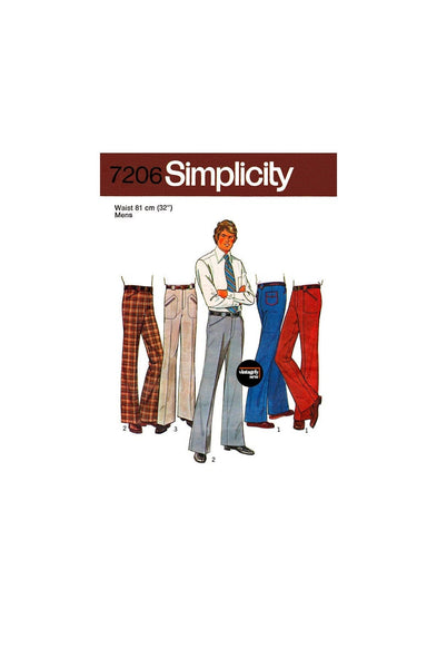 70s Men's Wide Leg Trousers with Shaped Pockets, Waist 32" (81 cm), Simplicity 7206 Vintage Sewing Pattern Reproduction