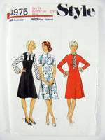 70's Style 4975 Center Front Seamed Dress, Jabot or Bias Roll Collar & Long Sleeve Variations Uncut, Factory Folded Sewing Pattern Size 16