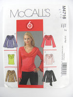McCall's 4716 Close Fitting Tops and Tunics with Cowl Collar, Sleeve Variations, Flower and Sash, Uncut, Factory Folded Plus Size 16-22