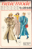 Neue Mode 20640 Coat with Tie Belt, Back Tab or Back Gathers & Pocket Variations, Uncut, Factory Folded Sewing Pattern Multi Size 8-22