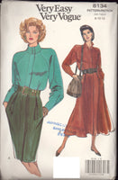 Vogue 8134 Blouson Bodice Dress in Two Lengths with Tapered or Flared Skirt, Uncut, Factory Folded, Sewing Pattern Size 8-12