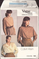 Vogue American Designer 1625 Calvin Klein Blouse with Collar & Front Opening Variations, U/C, Factory Folded, Sewing Pattern Size 12 or 14