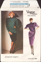 Vogue Paris Original 1654 Emanuel Ungaro Wrap Top with Two Sleeve Lengths and Skirt, Uncut, Factory Folded, Sewing Pattern Size 10