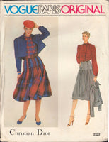 Vogue Paris Original 2322 Christian Dior Boxy Jacket, Flared Skirt and Blouse, Uncut, Factory Folded, Sewing Pattern Size 10