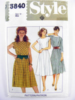 Style 3840 Dress with Pleated Skirt and Panelled, Gathered Bodice and Neckline Variations, Uncut, Factory Folded Sewing Pattern Size 12