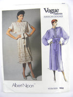 80s Vogue American Designer 1692 Albert Nipon A-Line Dress in Two Lengths with Sleeve Variations, U/C, F/Folded, Sewing Pattern Size 10