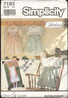 Simplicity 7193 Oliver Goodin Child's Dresses with Trim, Collar and Scallop Variations, Uncut, Factory Folded Sewing Pattern Size 3-8