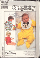 Simplicity 8264 Mickey Mouse Licensed Transfer Bib & Babies' Footed or Short Sleeper, Uncut, Factory Folded Sewing Pattern Size 6 Mths