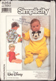 Simplicity 8264 Mickey Mouse Licensed Transfer Bib & Babies' Footed or Short Sleeper, Uncut, Factory Folded Sewing Pattern Size 6 Mths