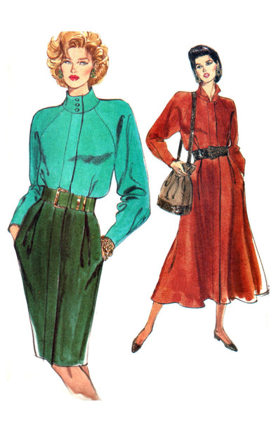 Vogue 8134 Blouson Bodice Dress in Two Lengths with Tapered or Flared Skirt, Uncut, Factory Folded, Sewing Pattern Size 8-12